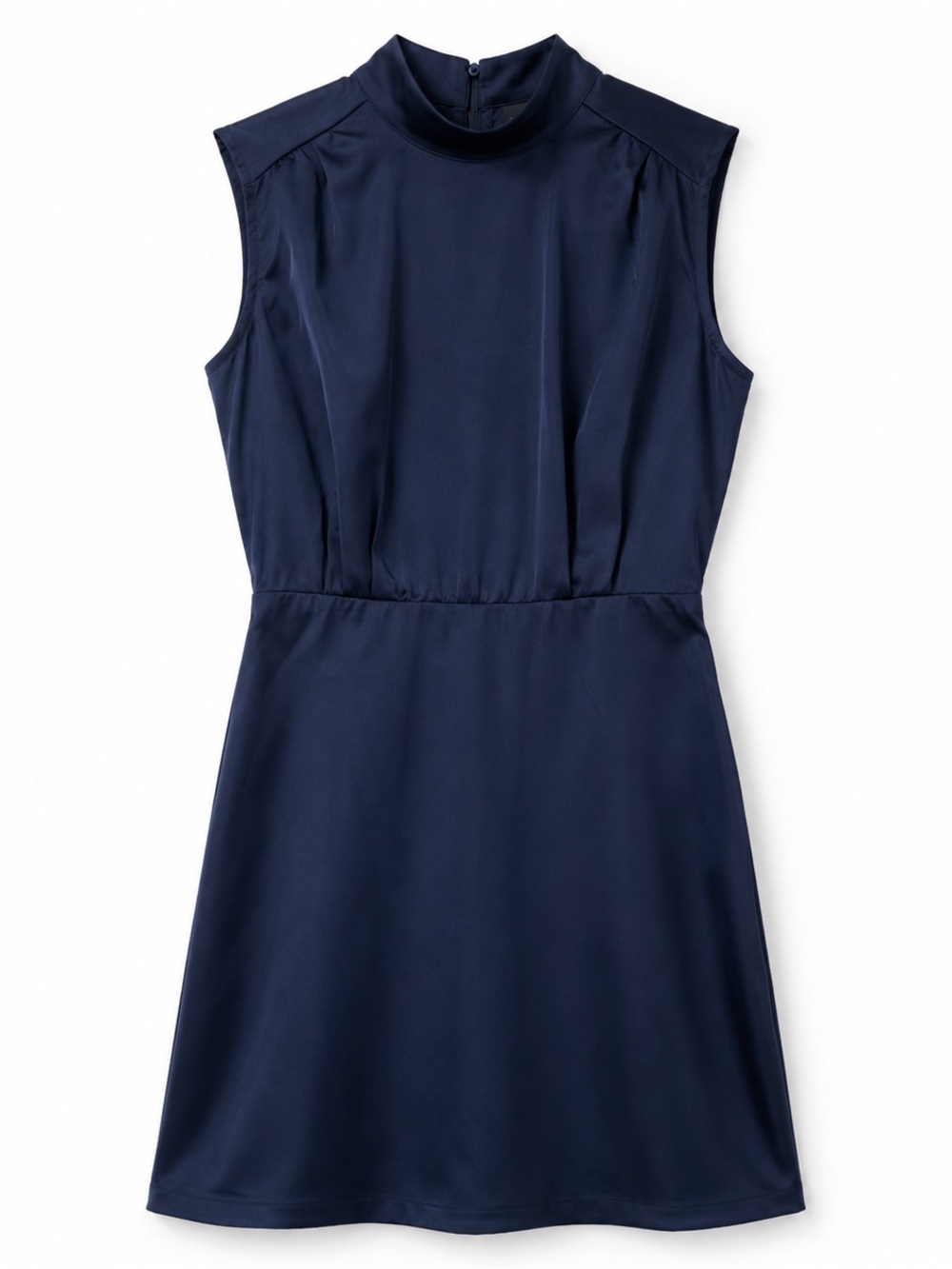 Lulus Navy Mock Neck Sleeveless Fit Flare Mini Dress Open Back Medium NWT Chic